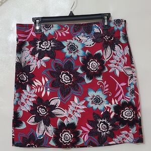 TALBOTS Women's‎ Red & Blue Floral Cotton & Spandex Pencil Skirt - Size 12